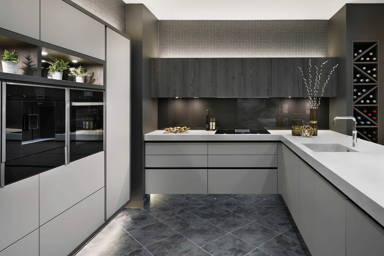 White and dark grey handleless kitchen White and dark grey handleless kitchen